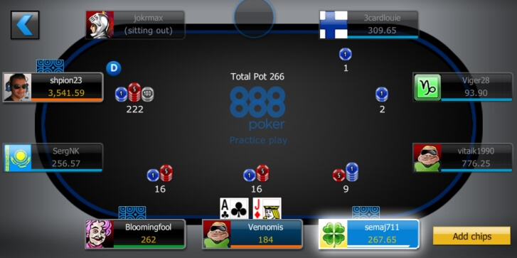 Table layout at 888poker