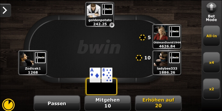 Table layout at Bwin Poker